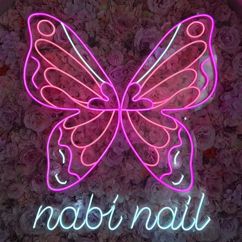 Pink neon sign for a nail salon