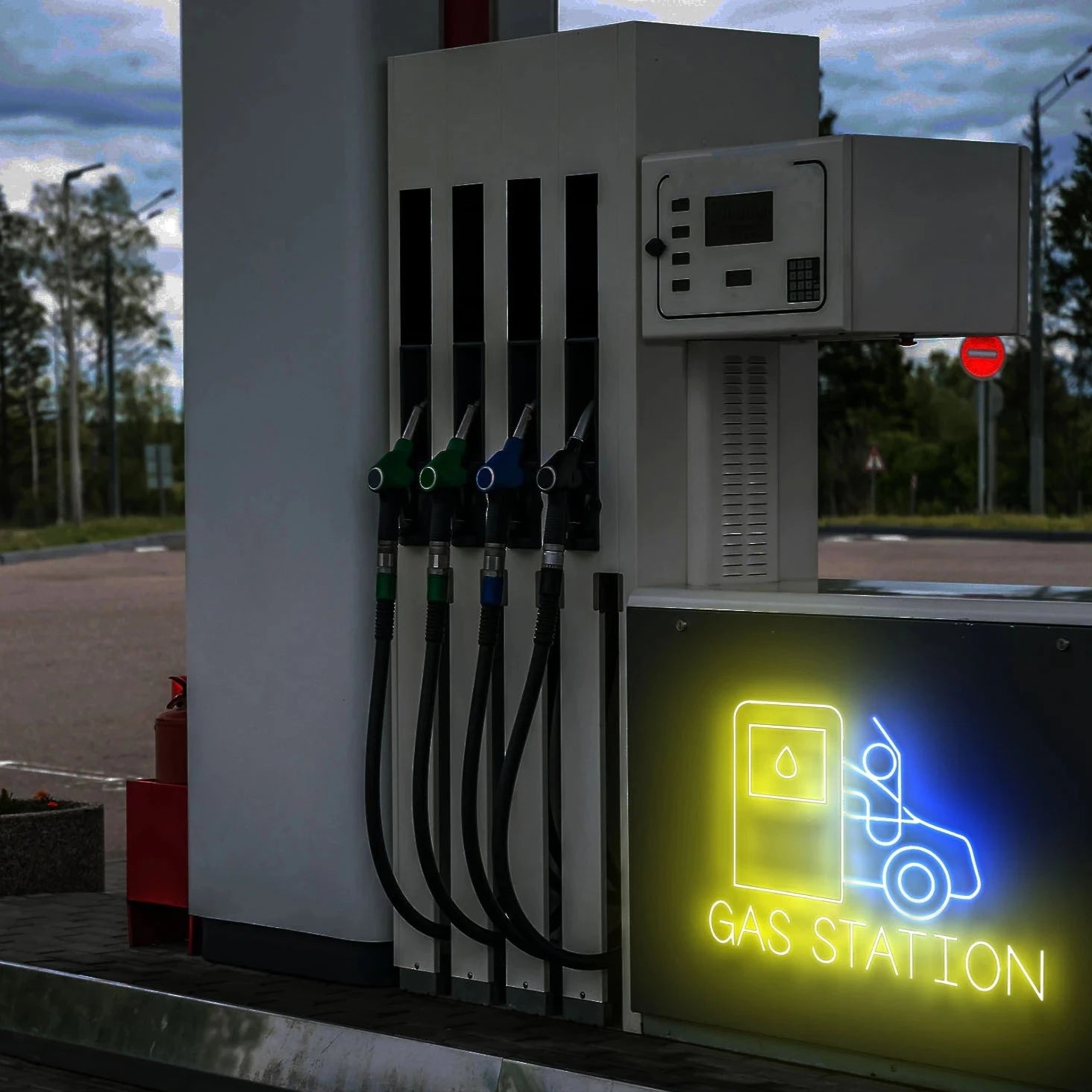 ガソリンスタンド ☓ 車 ☓ ネオンサイン – ネオンサイン