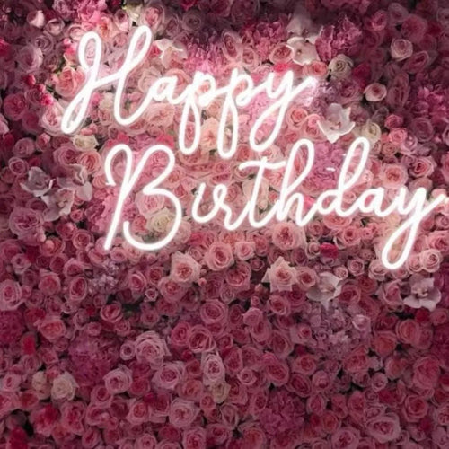 お花の中にHappy Birthday!と光る文字ネオンサイン