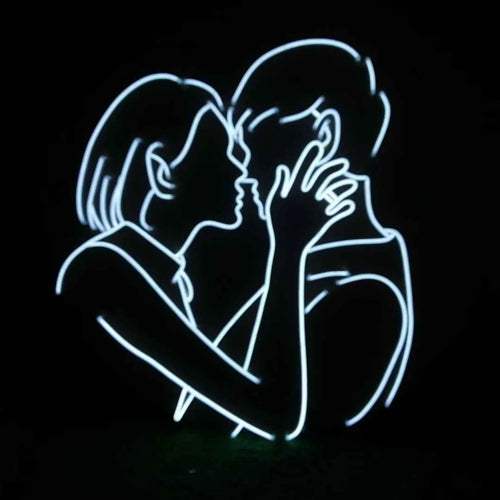 男性と女性がキスしているイラストのネオンサイン